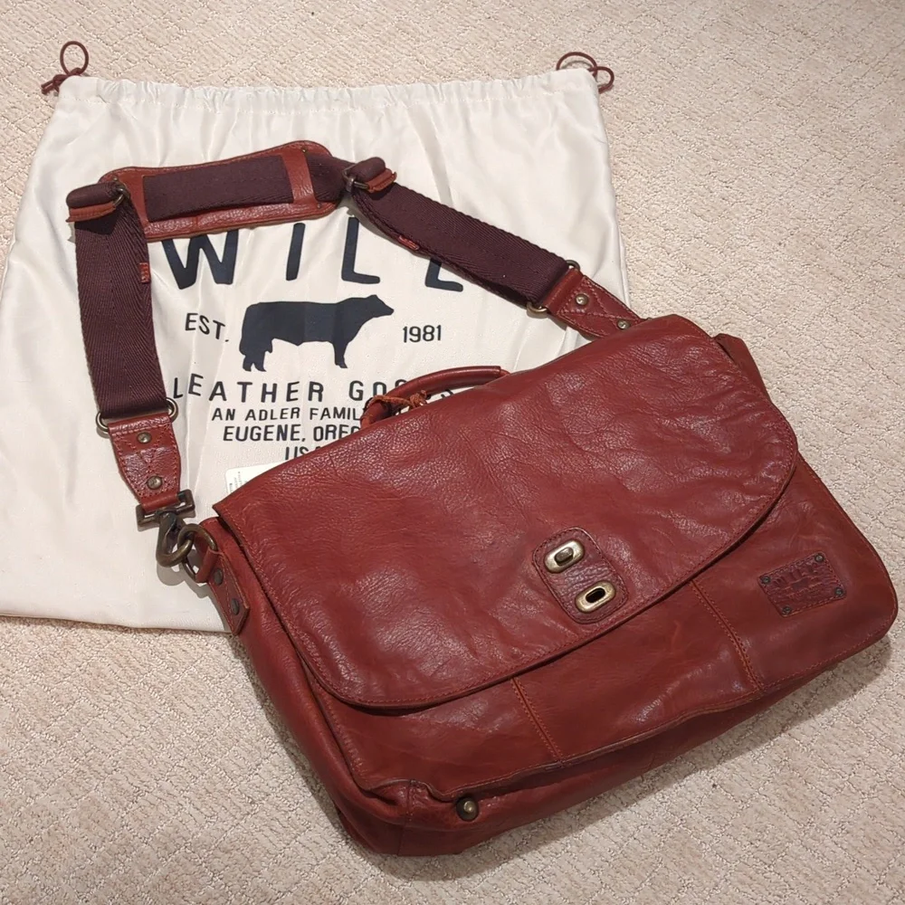 NWT Will Leather Goods Men's Leather Briefcase / Messenger Bag